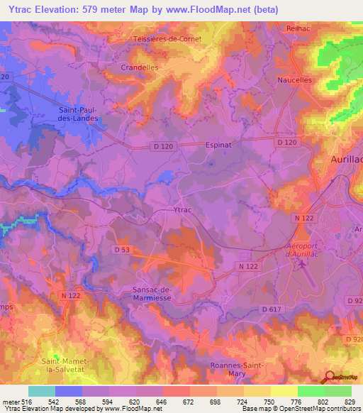 Ytrac,France Elevation Map