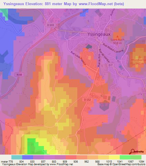 Yssingeaux,France Elevation Map