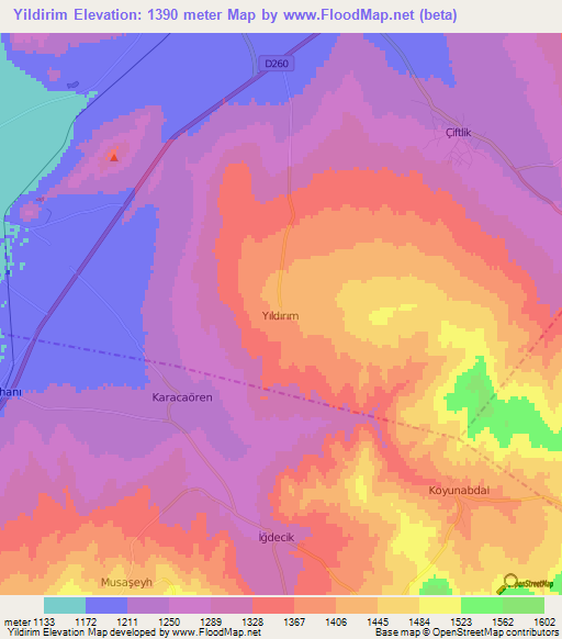 Yildirim,Turkey Elevation Map