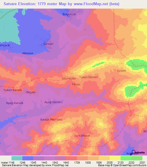 Satvare,Turkey Elevation Map