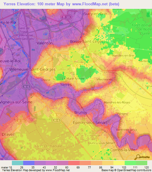 Yerres,France Elevation Map