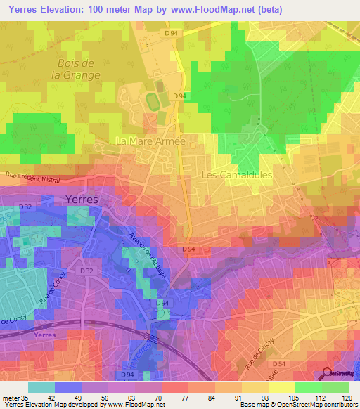 Yerres,France Elevation Map