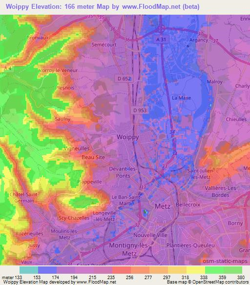 Woippy,France Elevation Map