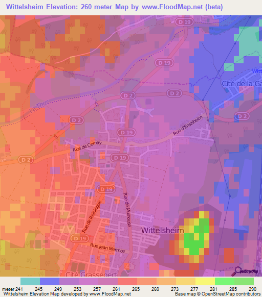 Wittelsheim,France Elevation Map