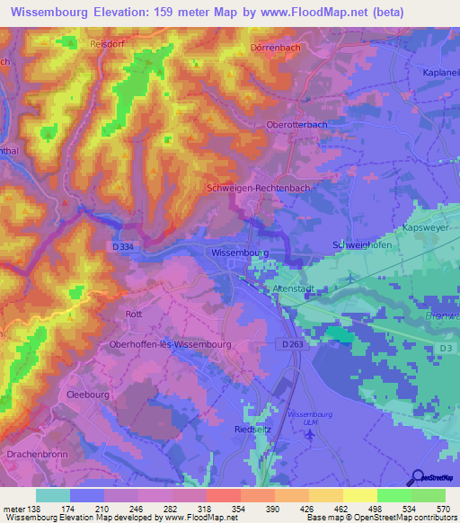 Wissembourg,France Elevation Map