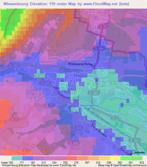 Wissembourg,France Elevation Map