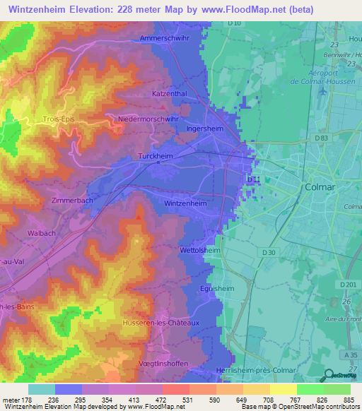 Wintzenheim,France Elevation Map