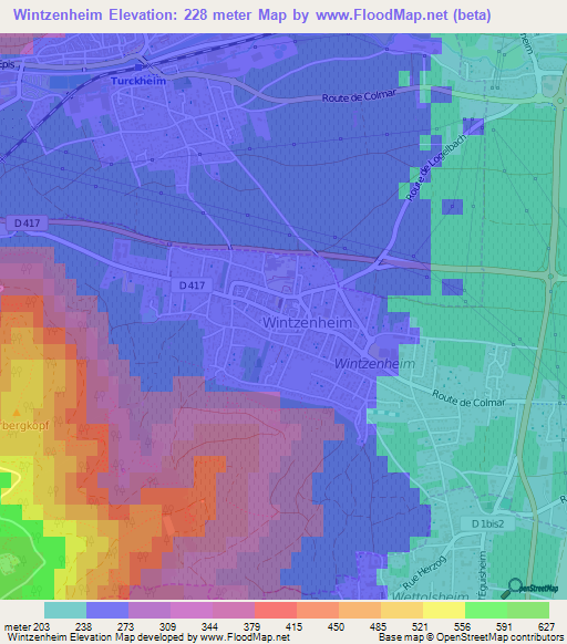 Wintzenheim,France Elevation Map