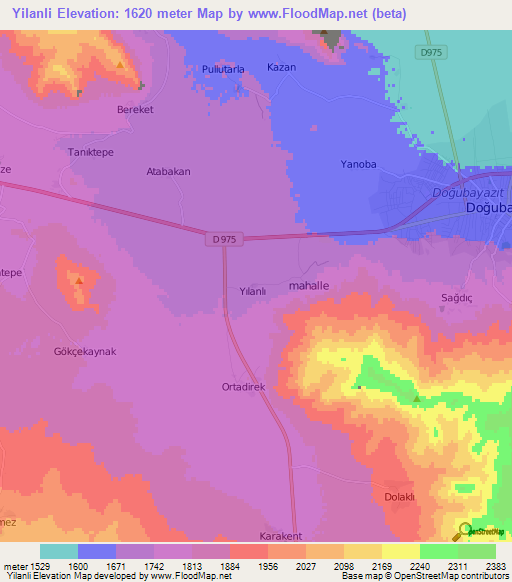 Yilanli,Turkey Elevation Map