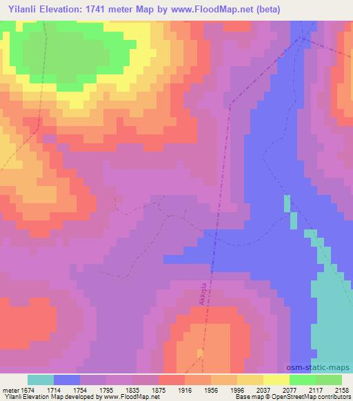 Yilanli,Turkey Elevation Map