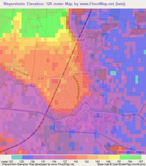 Weyersheim,France Elevation Map
