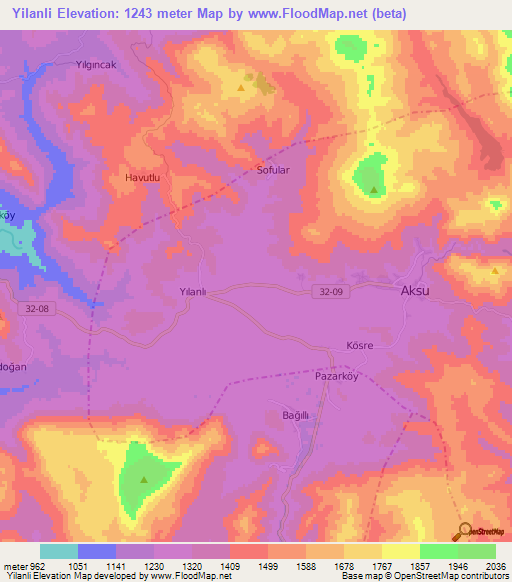 Yilanli,Turkey Elevation Map