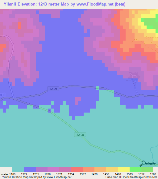 Yilanli,Turkey Elevation Map