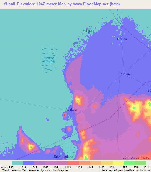 Yilanli,Turkey Elevation Map