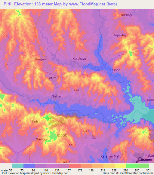 Pirili,Turkey Elevation Map