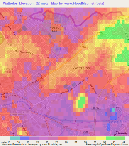 Wattrelos,France Elevation Map