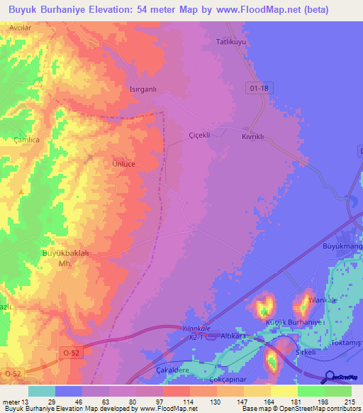 Buyuk Burhaniye,Turkey Elevation Map