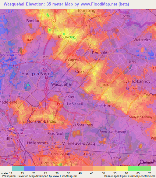 Wasquehal,France Elevation Map