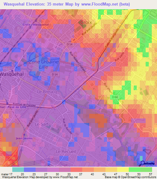 Wasquehal,France Elevation Map