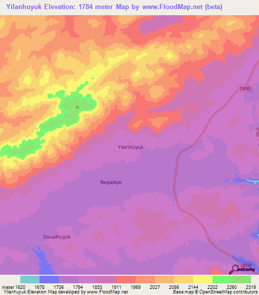 Yilanhuyuk,Turkey Elevation Map