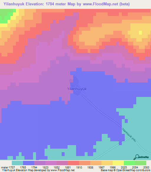 Yilanhuyuk,Turkey Elevation Map