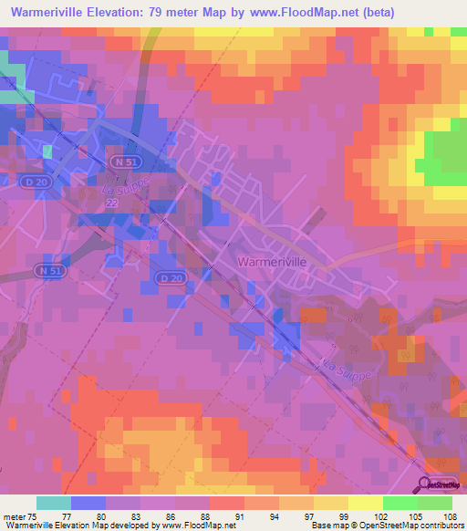 Warmeriville,France Elevation Map