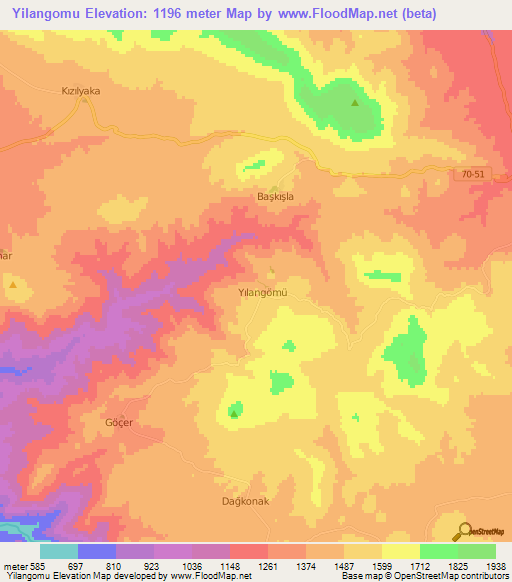 Yilangomu,Turkey Elevation Map