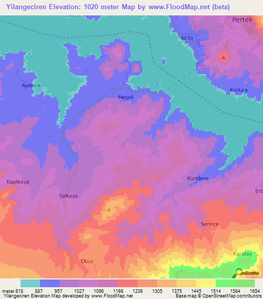 Yilangeciren,Turkey Elevation Map