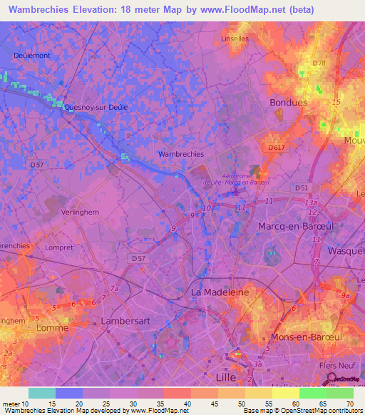 Wambrechies,France Elevation Map