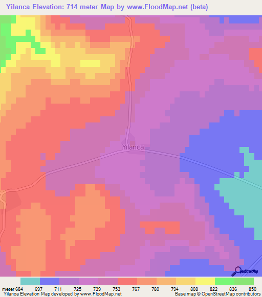 Yilanca,Turkey Elevation Map