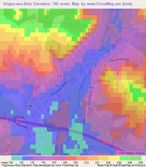 Vrigne-aux-Bois,France Elevation Map