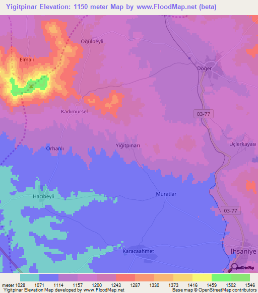 Yigitpinar,Turkey Elevation Map