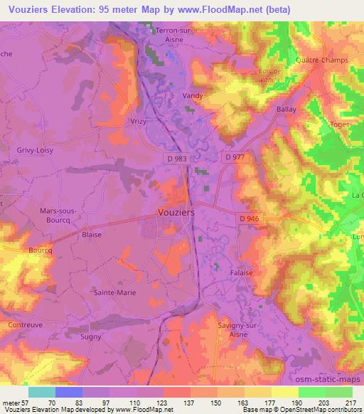 Vouziers,France Elevation Map