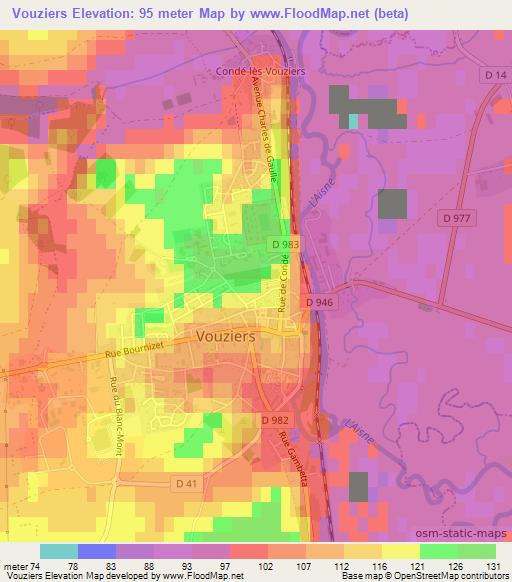 Vouziers,France Elevation Map