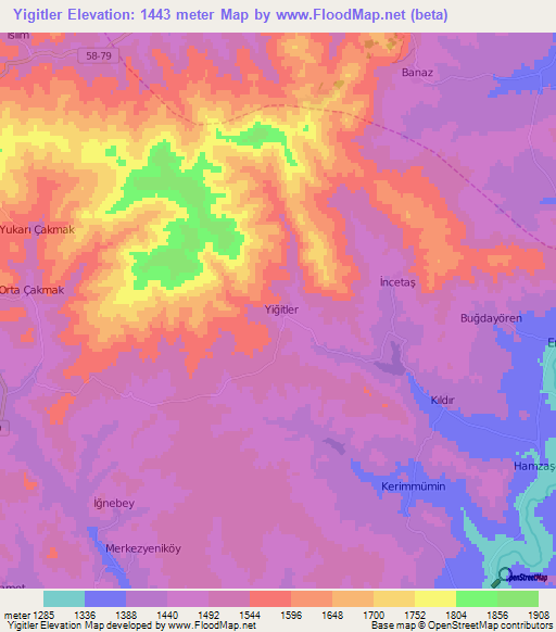 Yigitler,Turkey Elevation Map