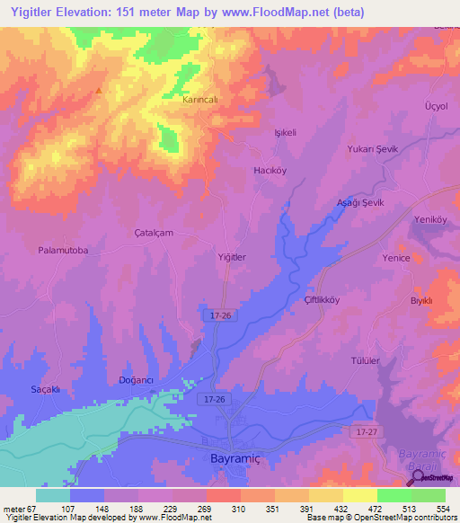 Yigitler,Turkey Elevation Map