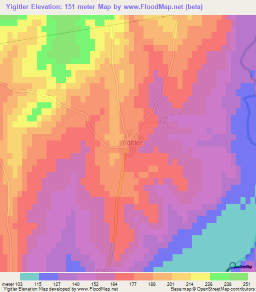 Yigitler,Turkey Elevation Map