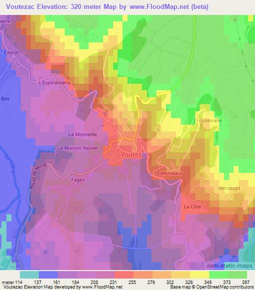 Voutezac,France Elevation Map