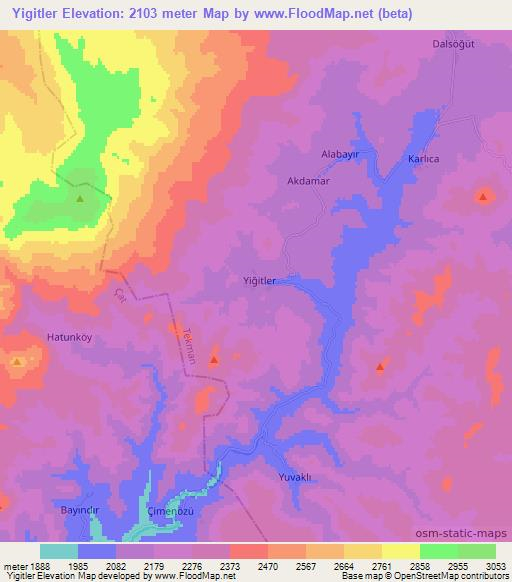 Yigitler,Turkey Elevation Map