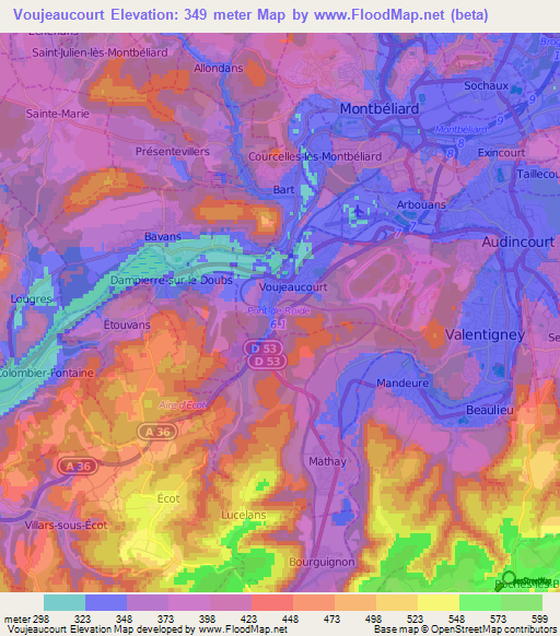 Voujeaucourt,France Elevation Map