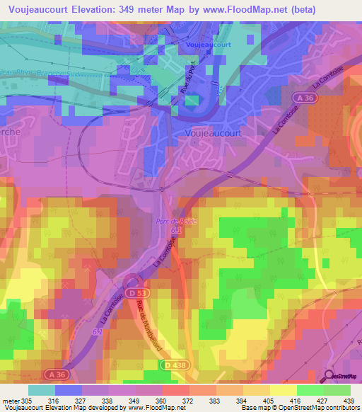 Voujeaucourt,France Elevation Map