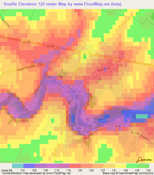 Vouille,France Elevation Map