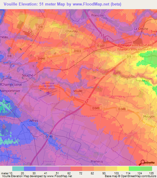 Vouille,France Elevation Map