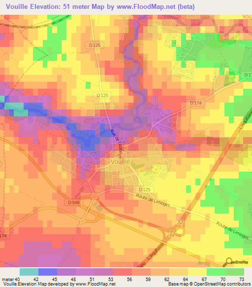 Vouille,France Elevation Map