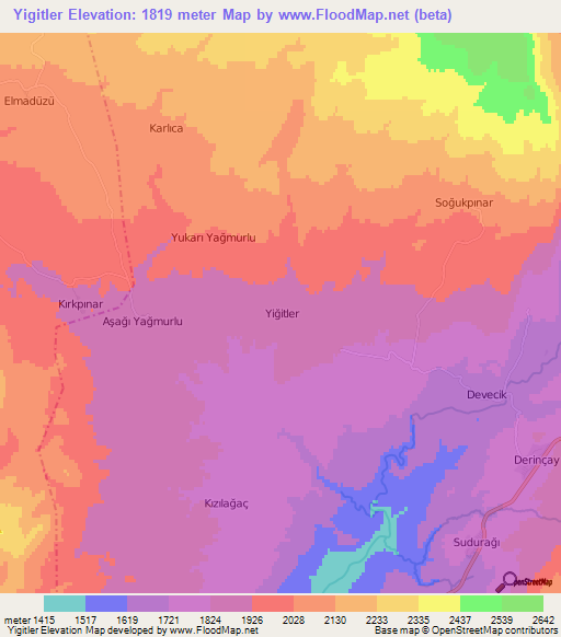 Yigitler,Turkey Elevation Map