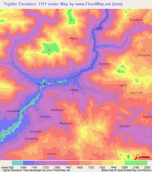 Yigitler,Turkey Elevation Map