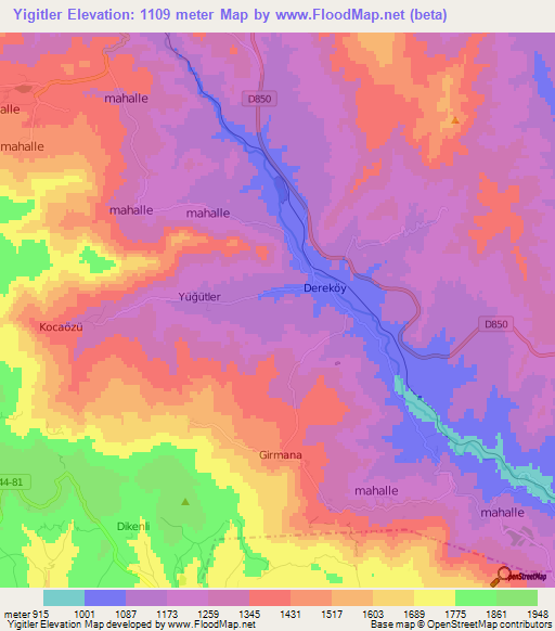 Yigitler,Turkey Elevation Map