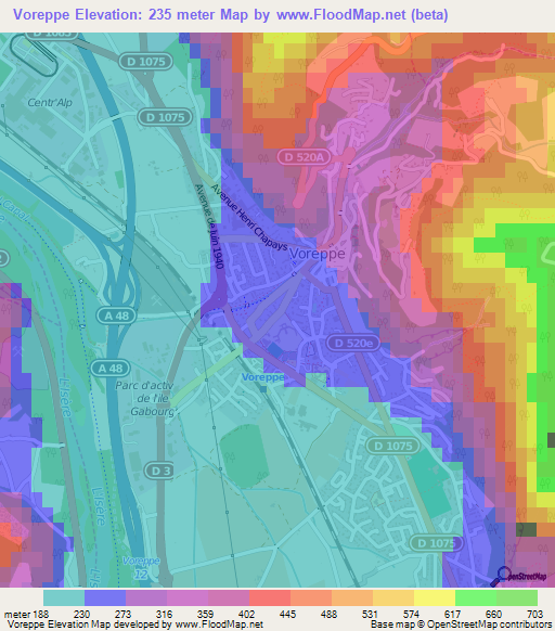 Voreppe,France Elevation Map