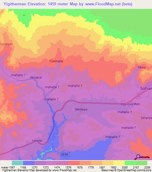 Yigitharman,Turkey Elevation Map