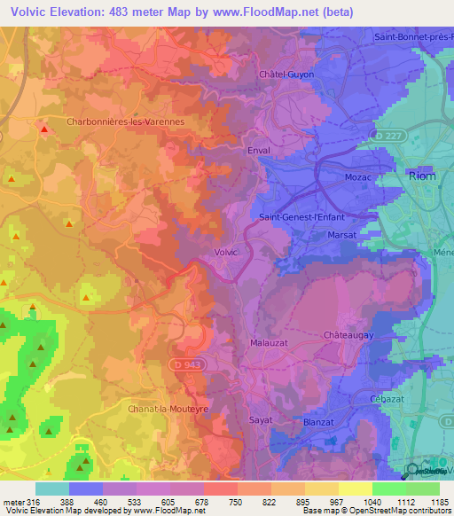 Volvic,France Elevation Map